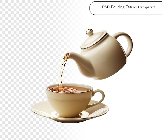 psd derramando chá em xícara em fundo transparente png