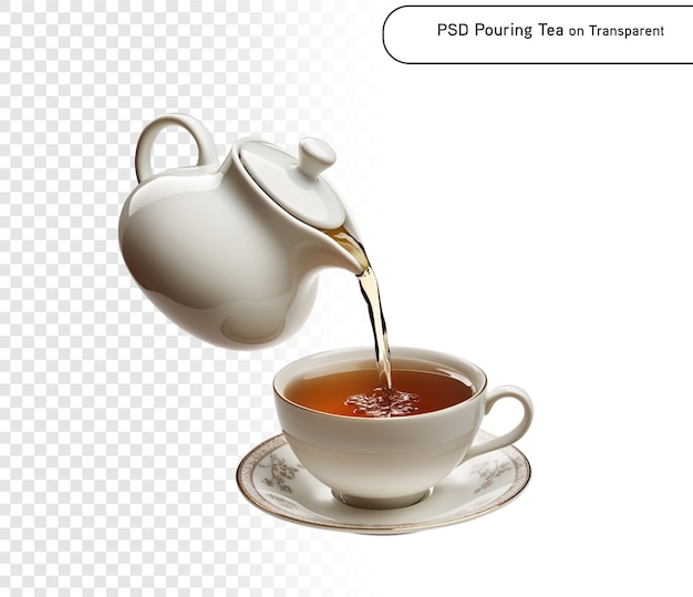 psd derramando chá em xícara em fundo transparente png