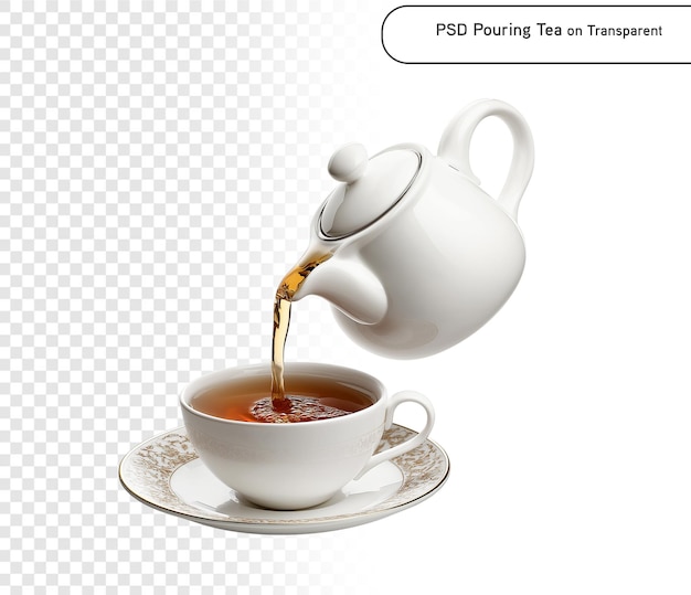 psd derramando chá em xícara em fundo transparente png