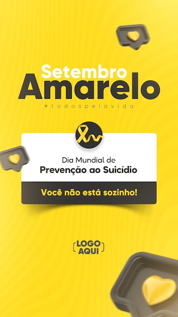 PSD design de modelo de história de mídia social da campanha de setembro amarelo em português