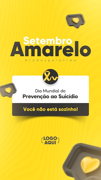 Psd design de modelo de história de mídia social da campanha de setembro amarelo em português