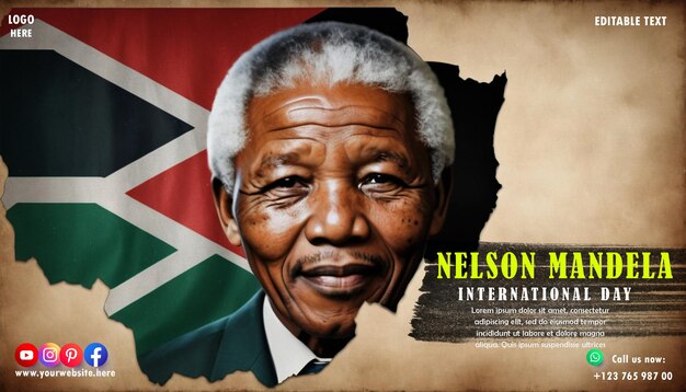 PSD psd design do dia internacional de nelson mandela para cartaz e banner de mídia social