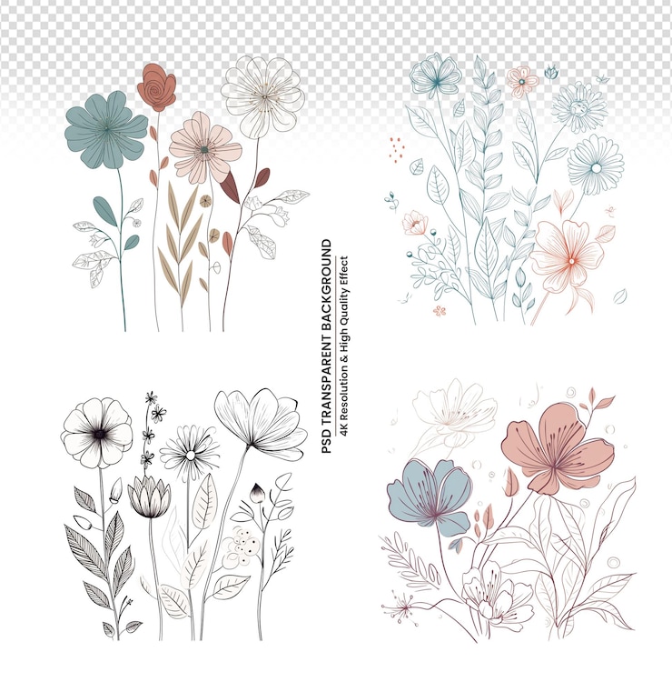 PSD psd design minimalista de flora plana com cores harmoniosas