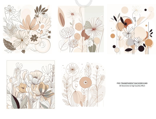 PSD psd design minimalista de flora plana com cores harmoniosas