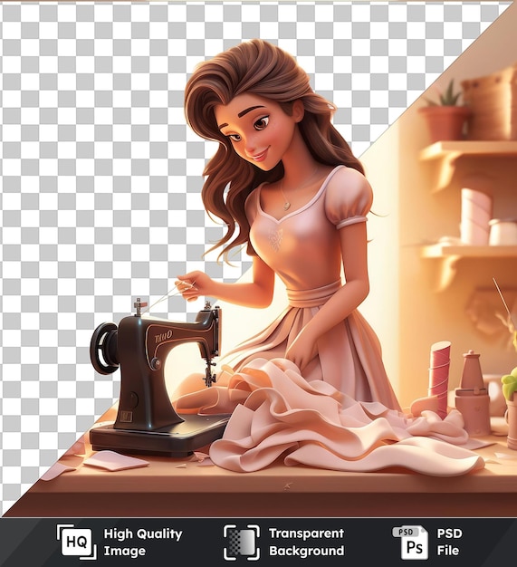 PSD psd avec un dessin animé de tailleur 3d transparent cousant une robe