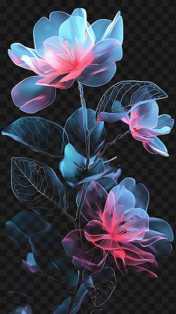 Psd di fiori di neon radianti con una consistenza di vetro ghiacciato in fiore W Neon Frame Art Design Template