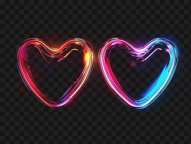 Psd di Glowing Neon Hearts con una consistenza di foglio olografico Pulsatin Neon Frame Art Design Template