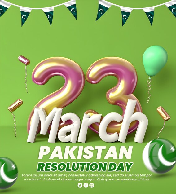 PSD psd día de la independencia de pakistán publicación en las redes sociales con gradiente de 23 de marzo