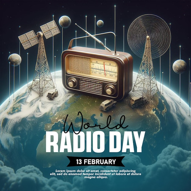 Psd dia mundial da rádio instagram design de postagem ou cartaz postagem de mídia social editável