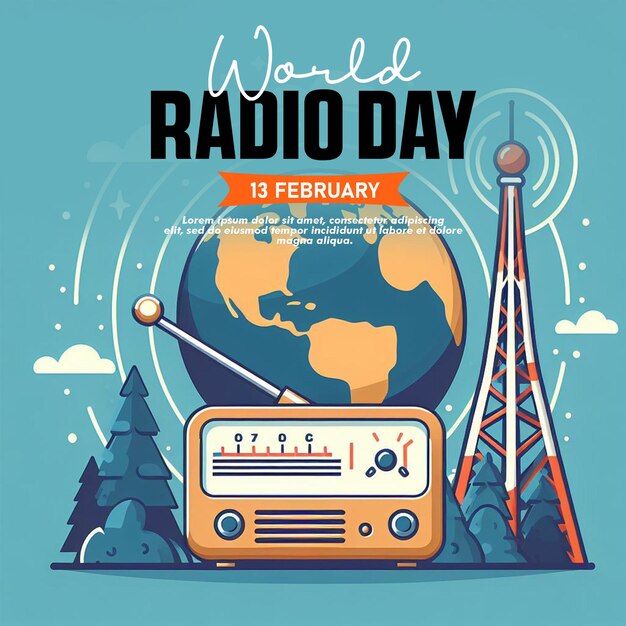 PSD psd dia mundial da rádio instagram design de postagem ou cartaz postagem de mídia social editável