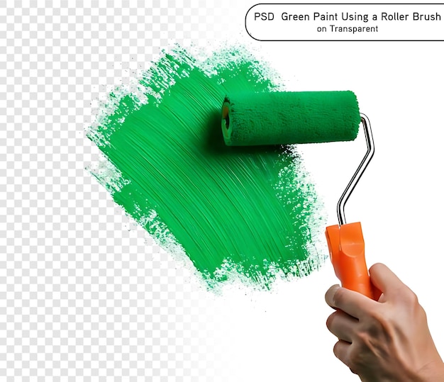 PSD Disegna a mano con vernice verde utilizzando un pennello a rulli su uno sfondo trasparente PNG