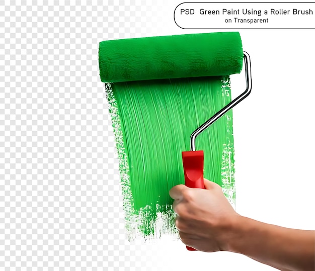 PSD Disegna a mano con vernice verde utilizzando un pennello a rulli su uno sfondo trasparente PNG