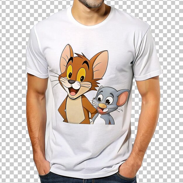 PSD psd de un diseño de camiseta con el lindo tom y jerry en un fondo transparente