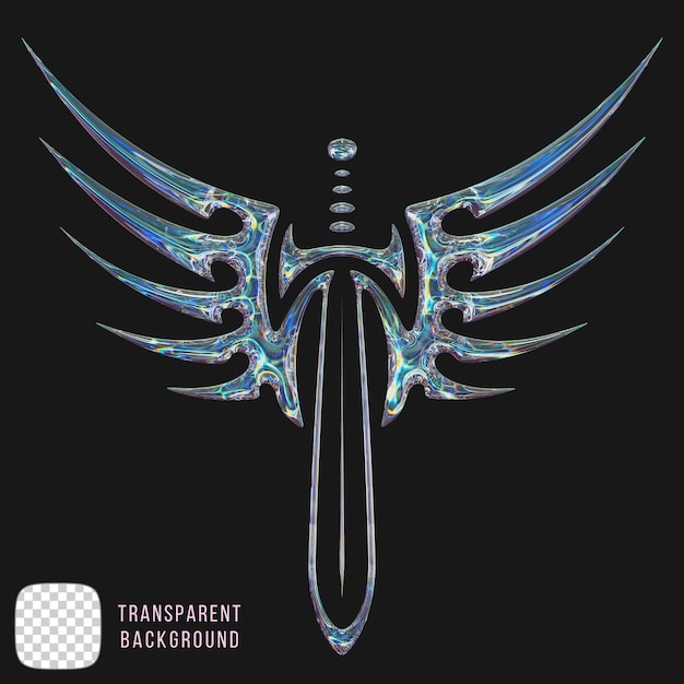 Psd Dispersion glass winged sword rendering 3d su sfondo trasparente