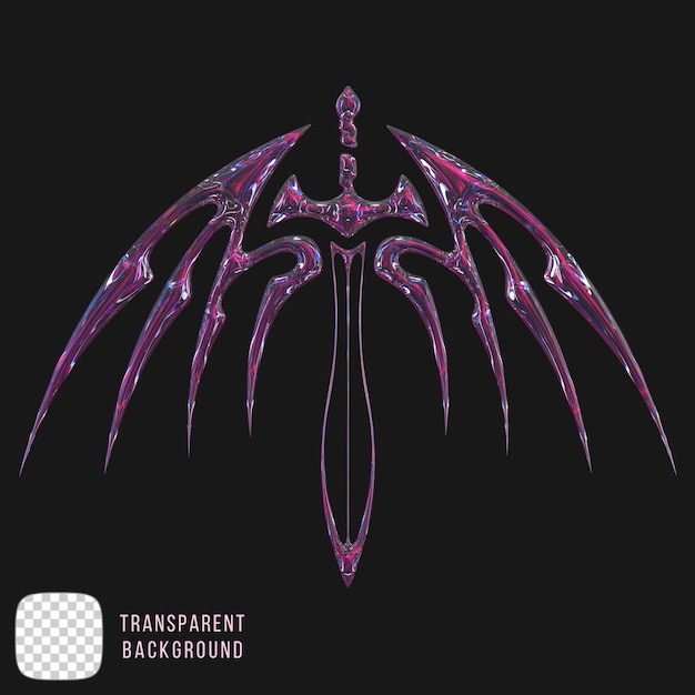 Psd Dispersion glass winged sword rendering 3d su sfondo trasparente
