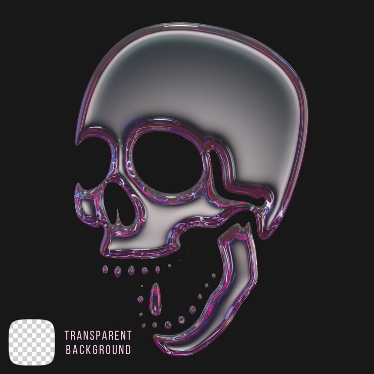 PSD psd dispersión icono de cráneo de vidrio renderizado en 3d aislado