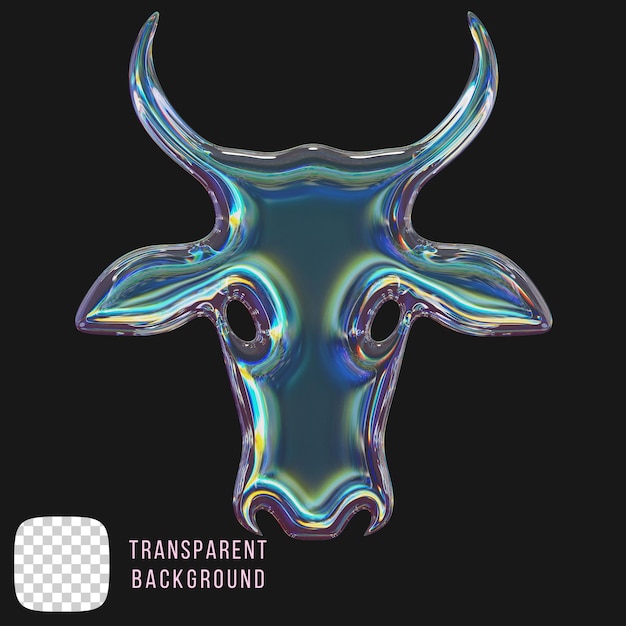 Psd dispersione vetro testa di mucca y2k forma astratta rendering 3d su sfondo trasparente