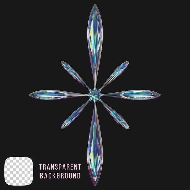 Psd-Dispersionsglas y2k Stern abstrakte Form 3D-Rendering auf durchsichtigem Hintergrund