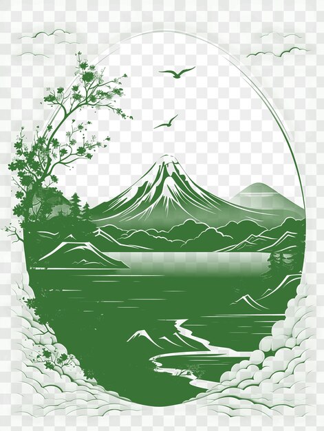 PSD psd do monte fuji paisagem quadro capturando o icônico monte fuji i t-shirt tattoo art contorno tinta