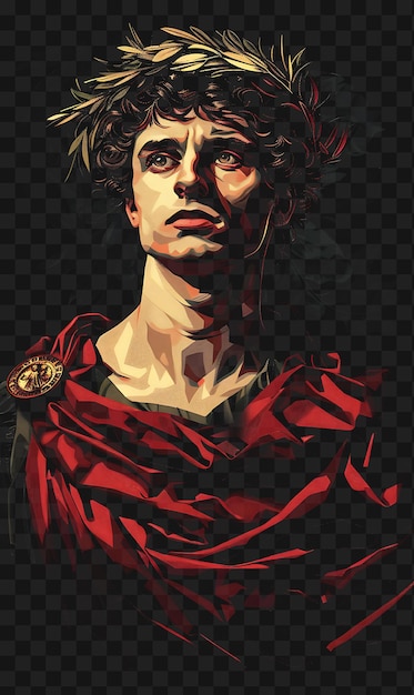 PSD psd do senador romano retrato de homem vestindo uma toga e camiseta de coroa de louro design colagem tinta de arte