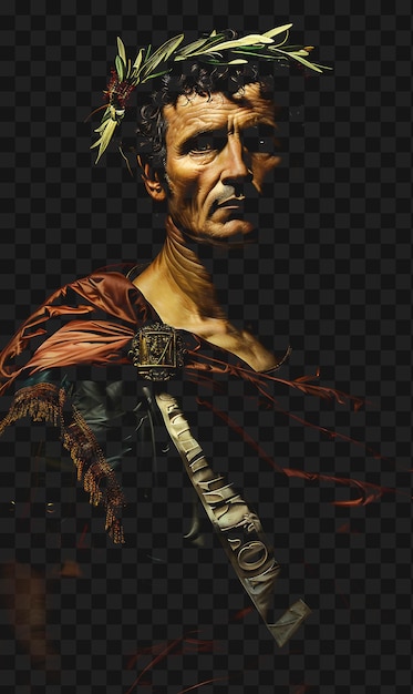 Psd do senador romano retrato de homem vestindo uma toga e camiseta de coroa de louro design colagem tinta de arte