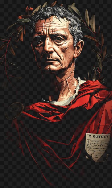 PSD psd do senador romano retrato de homem vestindo uma toga e camiseta de coroa de louro design colagem tinta de arte