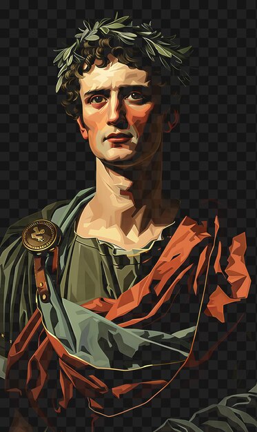 PSD psd do senador romano retrato de homem vestindo uma toga e camiseta de coroa de louro design colagem tinta de arte