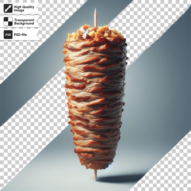 PSD psd doner kebab shawarma carne para restaurantes en fondo transparente con capa de máscara editable
