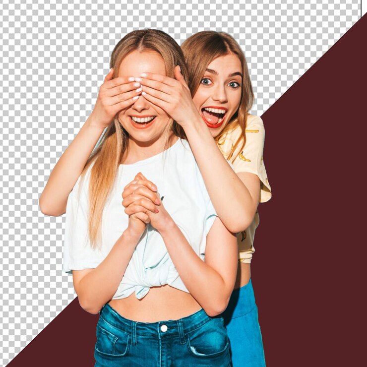 PSD dos chicas con los ojos cerrados una de ellas tiene los otros ojos cerrados trasfondo transparente
