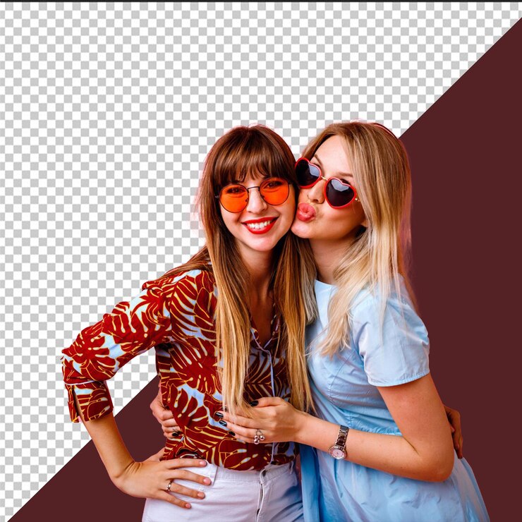PSD dos mujeres posando para una foto con una vestida con fondo transparente