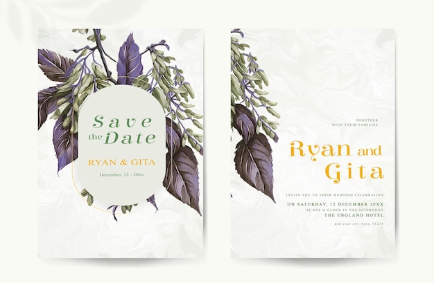 PSD psd double sided wedding invitation template with elegant flowers