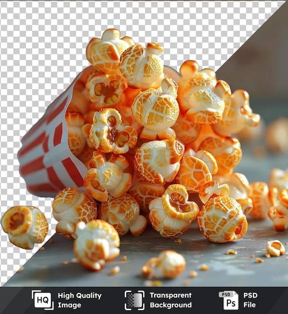 PSD psd avec du pop-corn au caramel transparent sur une table