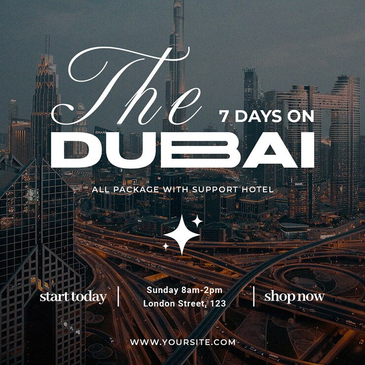 PSD psd el dubai con el fondo de la ciudad plantilla de publicación de instagram