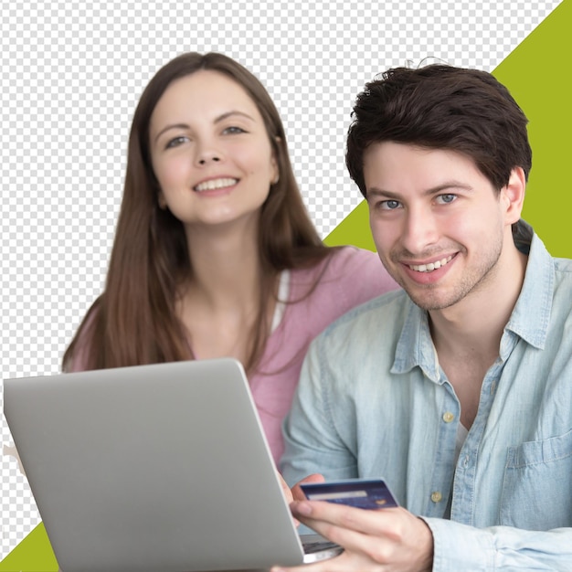 PSD due persone con laptop con sfondo trasparente