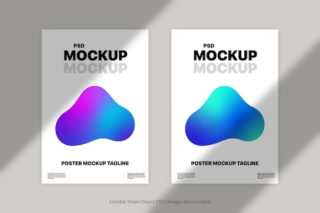 PSD Due poster piatti con mockup di ombre
