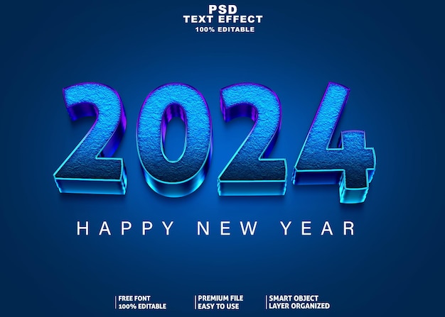 PSD dunkelblau Neujahr 2024 3D bearbeitbarer Text-Effekt