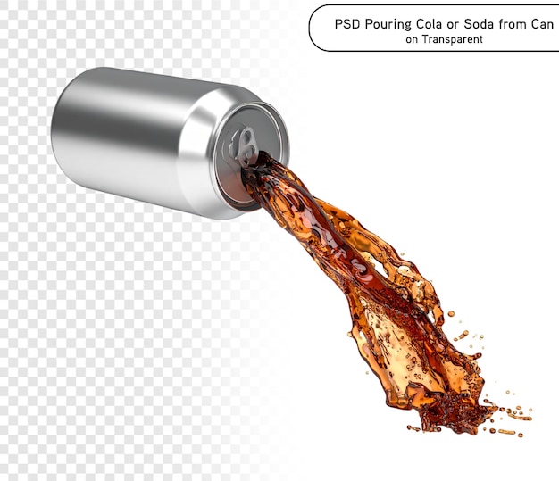 psd e png Cola e soda spruzzate fuori da lattine isolate su uno sfondo trasparente