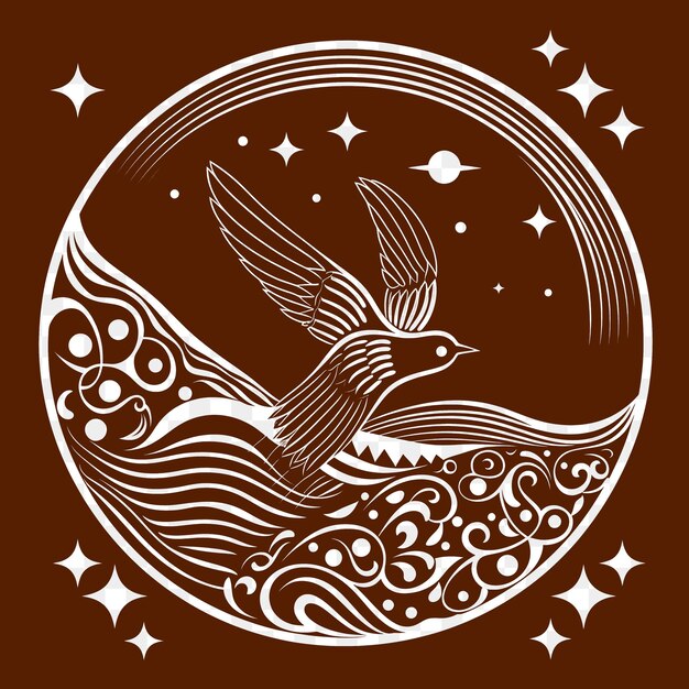 PSD psd e vector do ano novo lunar atmosfera de pássaro de andorinha no estilo contorno t-shirt frames art