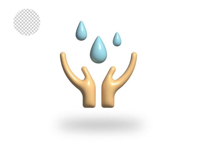 PSD psd economize água com ilustração de renderização 3d do ícone de bolha em quadrinhos das mãos