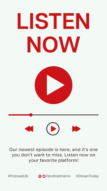 PSD Écoutez maintenant Podcast Redtalk Design pour les médias sociaux et le modèle d'histoire Instagram