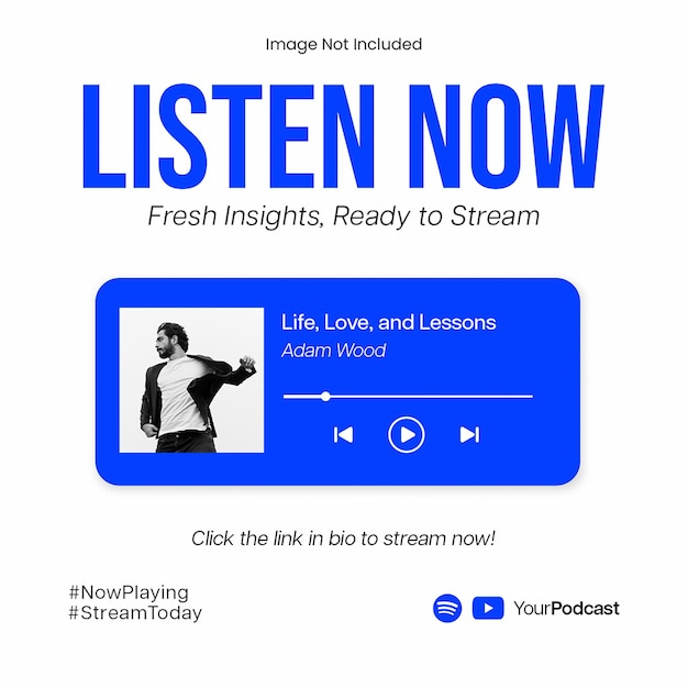 PSD Écoutez maintenant le podcast Skyra Design pour les médias sociaux et le modèle de poste Instagram