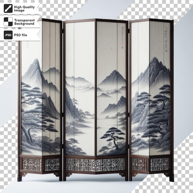 Psd écran De Partition Chinoise Pliable Sur Fond Transparent Avec Couche De Masque Modifiable