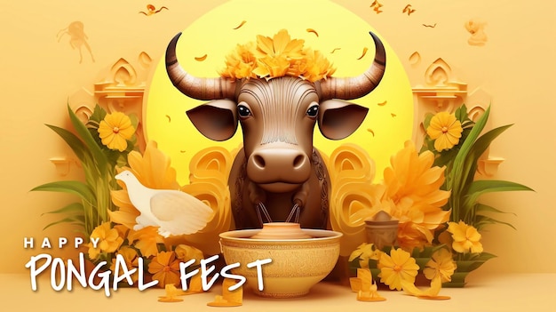 PSD psd editable festival de tamil nadu feliz pongal com adereços de pongal festival de colheita indiano