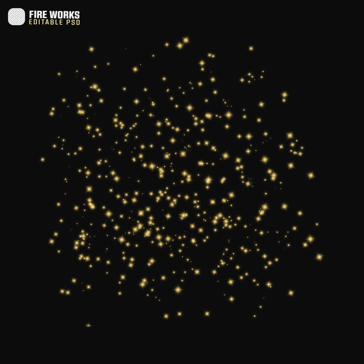 PSD editable Fuegos artificiales dorados brillan con un fondo transparente
