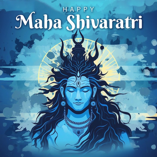 PSD psd editable maha shivaratri poster diseño con dios siva retrato en el estilo de pintura en acuarela