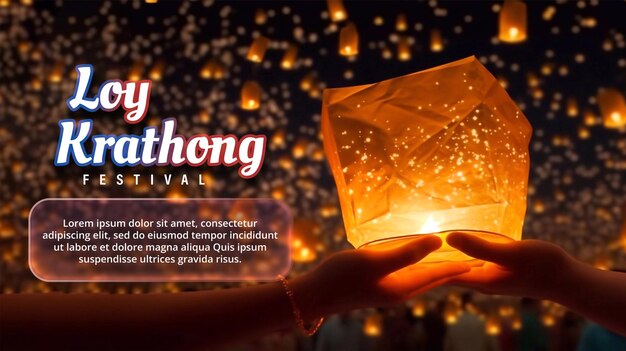 PSD psd editable un par de manos sosteniendo una linterna en el festival de loy krathong con linterna