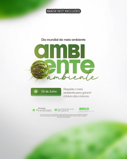 PSD editable para redes sociales del Día Mundial del Medio Ambiente del 5 de junio. Dia do Meio Ambiente