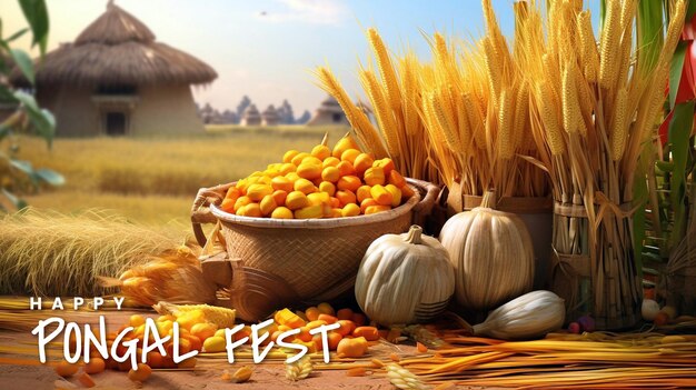 Psd editable tamil nadu festival happy pongal mit pongal requisiten indisches erntefest