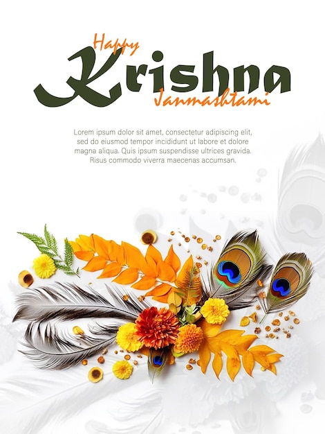 PSD psd editável happy krishna janmashtami poster design com ilustração do senhor krishna