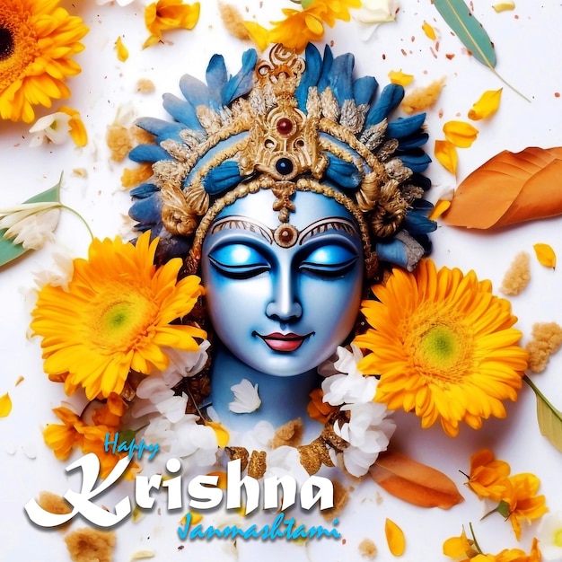 PSD psd editável happy krishna janmashtami poster design com ilustração do senhor krishna